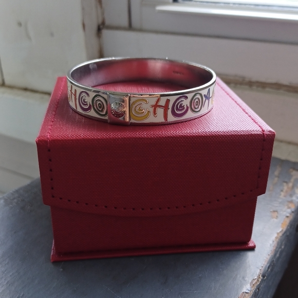 Coach vintage stamped fun multicolor enamel silver thick bangle bracelet & box - Picture 7 of 15